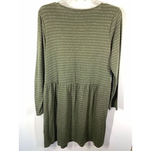 Pure Jill Women's Striped Pullover Long Sleeve Dress Olive Green Size Medium - Picture 7 of 7